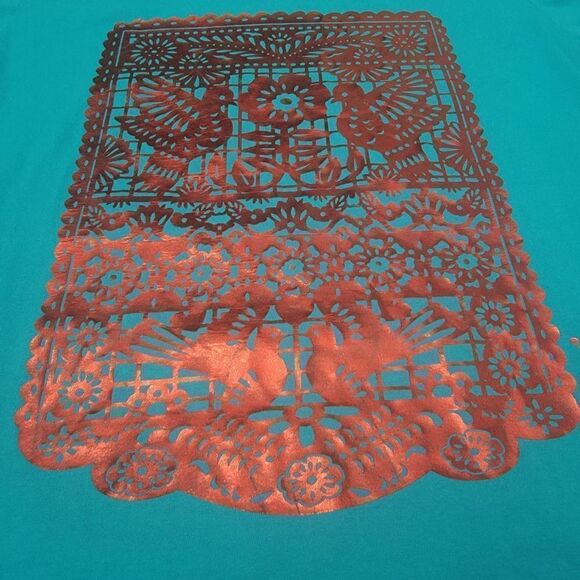 Karani Art Short Sleeve Top Mexican Design Stretch Size XL (Fits better size L) - Picture 3 of 9